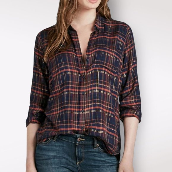 Lucky Brand Plaid Button Down Shirt - Navy and Red - Picture 1 of 15